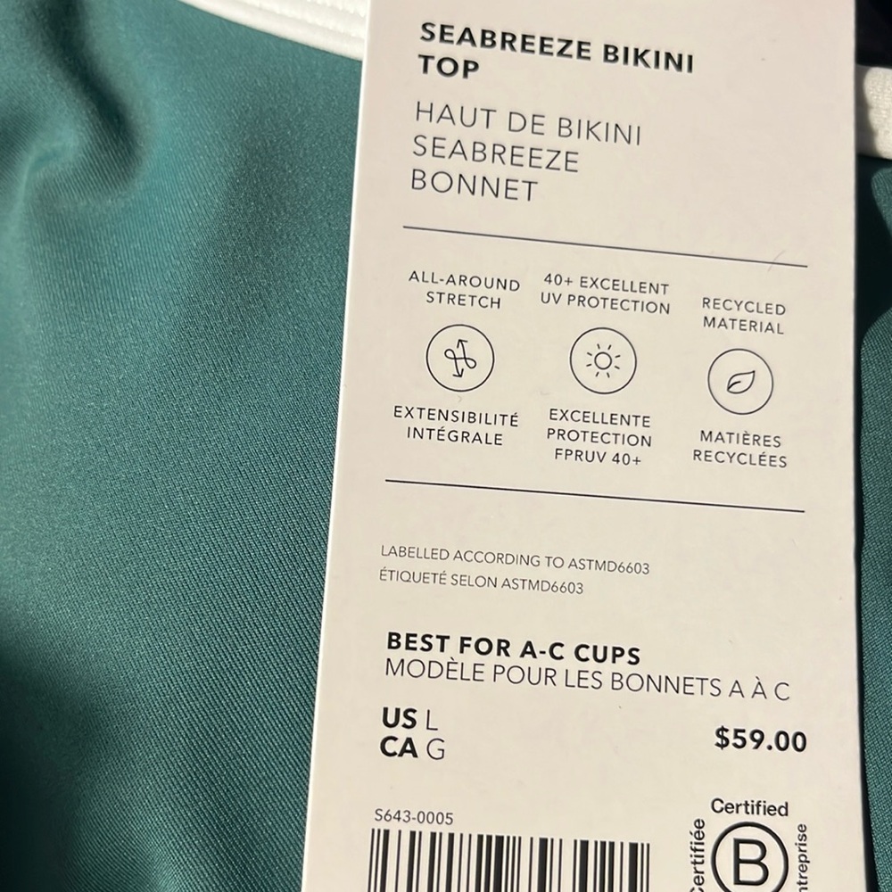 NWT-Athleta Seabreeze Bikini Top, Large A-C - Picture 5 of 5